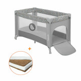 Lionelo - Patut pliant cu un nivel Stefi, 120x60 cm, Cu intrare laterala cu fermoar, EN716, Grey + Babyneeds - Saltea cocos 120x60x12 cm