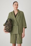 Medicine kimono din amestec de in femei, culoarea verde, cu doua randuri de nasturi, neted