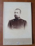 Fotografie tip CDV, militar 1893, fotograf Spirescu, premiat la Expozitia Universala de fotografie de la Geneva