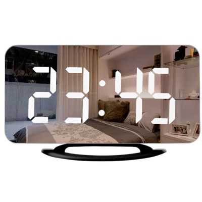 Ceas Multifunctional, Stil Oglinda, Luminozitate Automata, Alarma, 2 x USB, Negru, Alikommerce AK foto