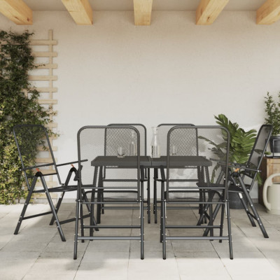vidaXL Set de masă pentru grădină, 7 piese, plasă metalică antracit foto