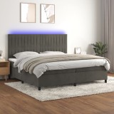 Cumpara ieftin Pat cu arcuri, saltea și LED, gri &icirc;nchis, 200x200 cm, catifea