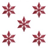 Set Ornamente Brad Crăciun, Fulgi, 10 cm, 5 Bucăți, Culoare Roșu, Glitter, Plastic, Oem