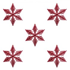 Set Ornamente Brad Crăciun, Fulgi, 10 cm, 5 Bucăți, Culoare Roșu, Glitter, Plastic