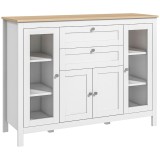 HOMCOM Comodă de Bucătărie, Mobilier de Bucătărie cu 2 Sertare, 3 Dulapuri, Blat de Lucru din Caucciuc, Bufet cu Uși din Sticlă, Rafturi Ajustabile, p