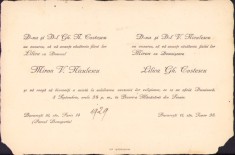 HST A2223 Invitație nuntă Miron Nicolescu 1929 președinte Academia Rom&acirc;nă