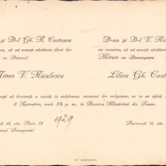 HST A2223 Invitație nuntă Miron Nicolescu 1929 președinte Academia Română