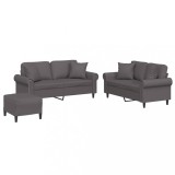 Cumpara ieftin Set de canapele cu perne, 3 piese, gri, piele ecologica