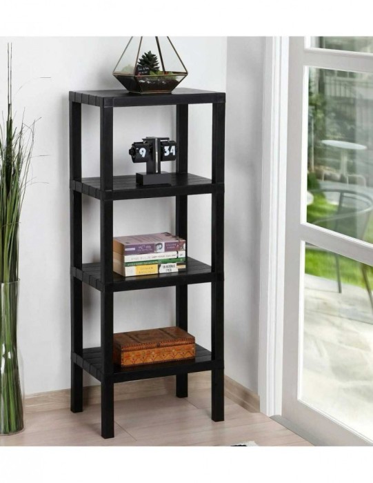Raft de depozitare negru cu 4 polite 100x38x29 cm