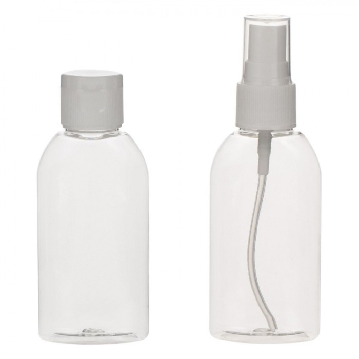 Set Sticle Călătorie, Transparente, 60ml, 2 Bucăți, Capac Alb, Plastic