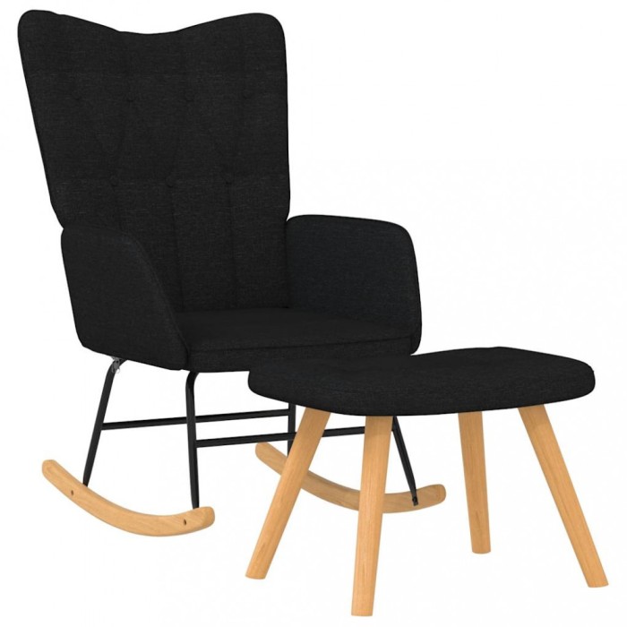 vidaXL Scaun balansoar cu taburet, negru, textil