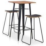 VidaXL Set mobilier de bar, 3 piese, negru, oțel