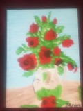 TABLOU PE PANZA CU SASIU NOU 30 X 40 CM VAS CU TRANDAFIRI PRET DOAR 10 LEI