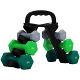 SPORTNOW Set de Gantere de Sală cu Suport Pliabil, 2x1 kg, 2x2 kg, 2x3 kg, Gantere Hexagonale de Metal cu M&acirc;ner, Antrenament Fitness Acasă, Multicolor