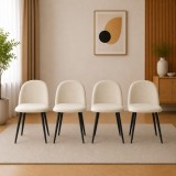 Set 4 scaune Bello pentru bucatarie si living, catifea bej, metal negru