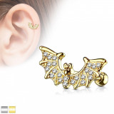 Piercing pentru ureche, din oțel - liliac cu aripi strălucitoare, zirconii - Culoare Piercing: Argintiu