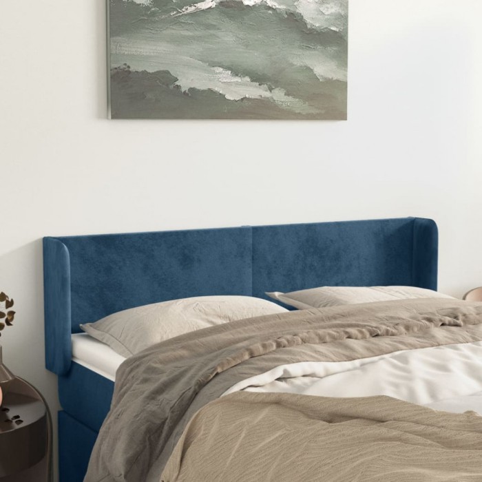 vidaXL Tăblie pat cu aripioare albastru &icirc;nchis 147x16x78/88 cm catifea 3118540