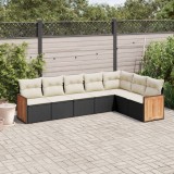 VidaXL Set canapele de grădină cu perne, 7 piese, negru, poliratan