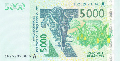 Bancnota Statele Africii de Vest 5.000 Franci 2016 - P117A UNC Coasta de Fildes foto