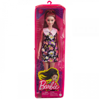 Papusa barbie fashionista satena cu rochie cu imprimeu floral foto