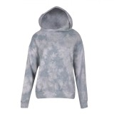 Hanorac Dama Gri Tie Dye cu Gluga Fleece, One Size, Bumbac-Poliester