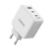 Incarcator priza GaN 3 in 1, USB, 2xType-C, 65W, Duzzona (T9), White