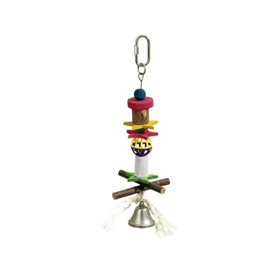 JUCARIE PENTRU PASARI EXOTICE FLAMINGO MULTICOLORA CU CLOPOTEL 32CM foto