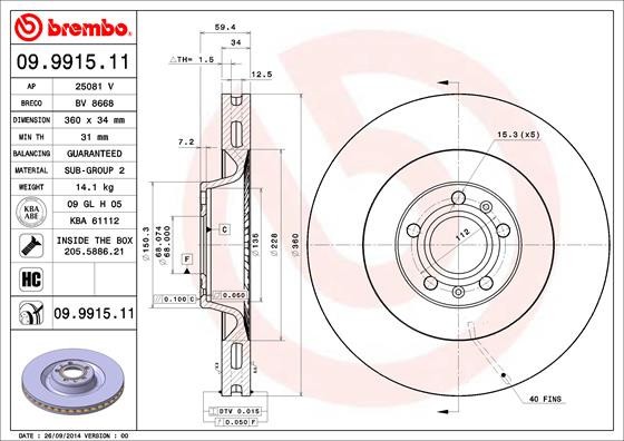 BREMBO 09.9915.11 PRIME LINE - UV Coated Disc frana