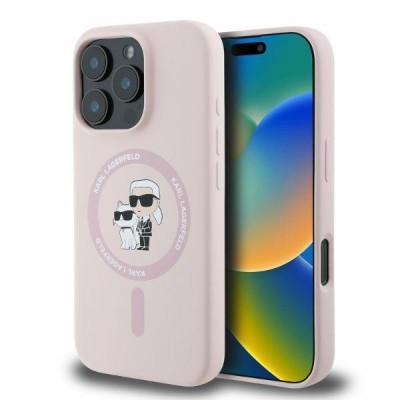 Husa MagSafe pentru Apple iPhone 16 Pro, Karl Lagerfeld, Silicone Ring Karl &amp;amp; Choupette, Roz foto