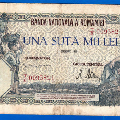 (25) BANCNOTA ROMANIA - 100.000 LEI 1946 (21 OCTOMBRIE 1946), FILIGRAN ORIZONTAL