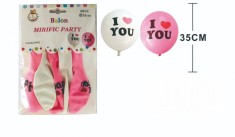 Set 5 bucati de baloane alb-roz, I love you, Mirific Party, dimensiune 35 cm