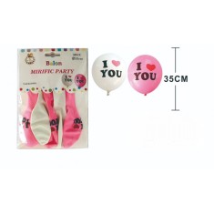 Set 5 bucati de baloane alb-roz, I love you, Mirific Party, dimensiune 35 cm