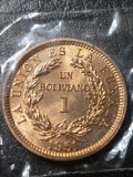 F4 Bolivia 1 boliviano 1951 UNC