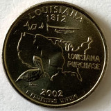 AMERICA QUARTER 1/4 DOLLAR 2002 LITERA P.(Pasarea statului Louisiana-Pelican),BU, America de Nord, Cupru-Nichel