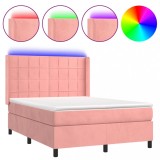 Cumpara ieftin Pat cu arcuri, cu saltea si LED, roz, 140x190 cm catifea