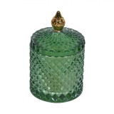 Lum&acirc;nare Decorativă, Model Romburi, Sticlă Verde, Capac Auriu, 28 Ore, Oem