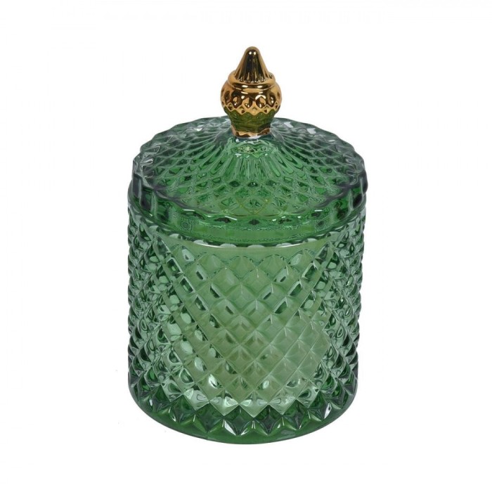 Lum&acirc;nare Decorativă, Model Romburi, Sticlă Verde, Capac Auriu, 28 Ore