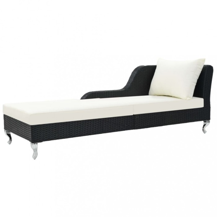 vidaXL Șezlong de plajă cu pernă, negru, poliratan 44749