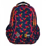 Ghiozdan pentru scoala cu 3 compartimente,model Rainbow Birds,29x17x39 cm