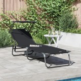 VidaXL Șezlong pliabil cu copertină Negru 600D material Oxford