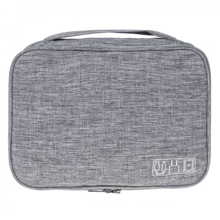 Husă Organizare Accesorii Electronice, 2 Nivele, Poliester, Gri, 27x20x9cm