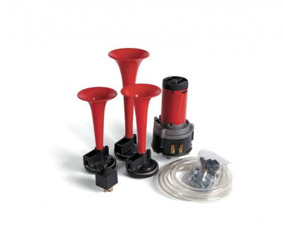 KIT Claxon auto cu 3 pipe, compresor si buton 12V foto