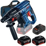Bosch GBH 180-LI + GBA + GAL 1880 CV + 1619BZ0100 - Rotopercutor SDS-Plus 2 J + Set 2 acumulatori si incarcator Li-Ion 18 V 5 Ah + Geanta textila