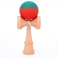 Jucarie interactiva kendama, flippy, din lemn, 18 cm, joc de indemanare pentru copii si adulti, model gradient 6, rosu/verde