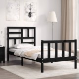 VidaXL Cadru de pat cu tăblie Small Single, negru, lemn masiv