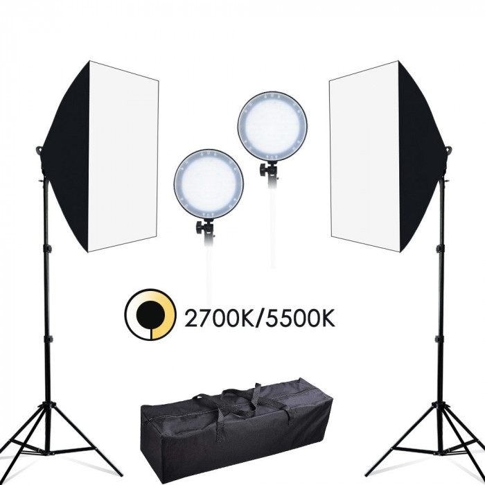 Kit foto studio,2 lumini softbox,cu 2 panouri 168 LED,45W + geanta transport