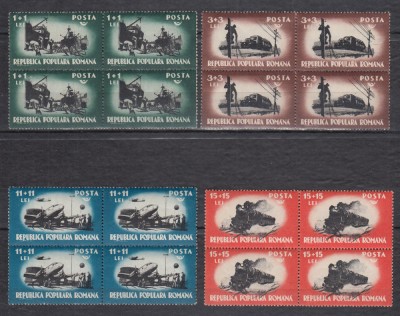 ROMANIA 1948 LP 245 MUNCA IN COMUNICATII BLOCURI DE 4 TIMBRE MNH foto