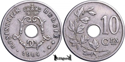 1904, 10 Centimes - Leopold al II-lea - Regatul Belgiei - inscripție olandeză foto