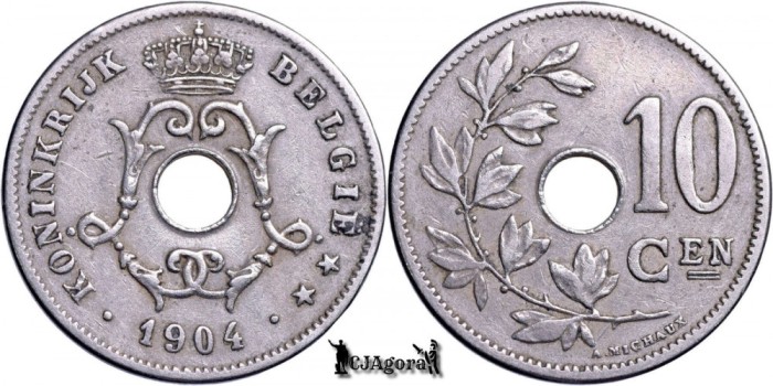 1904, 10 Centimes - Leopold al II-lea - Regatul Belgiei - inscripție olandeză