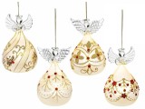 Set 4 ornamente brad Craciun Ingeri sticla multicolora cu led &Oslash; 6,5 cm x 10,5 H